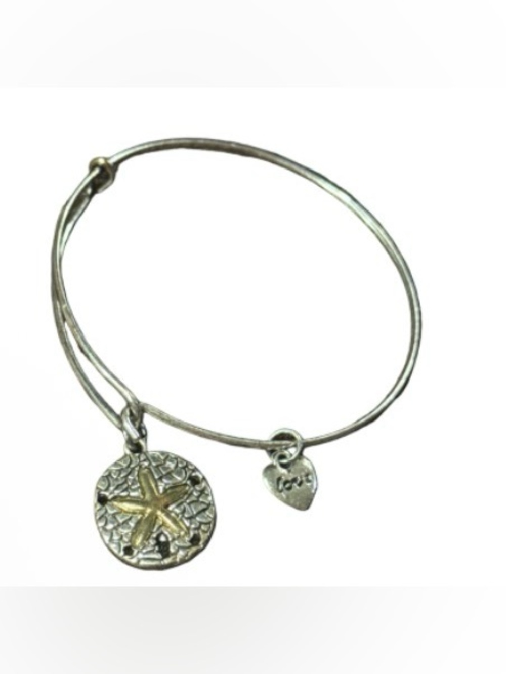 Two-Tone Starfish Charm Bangle Bracelet - Silver & Gold